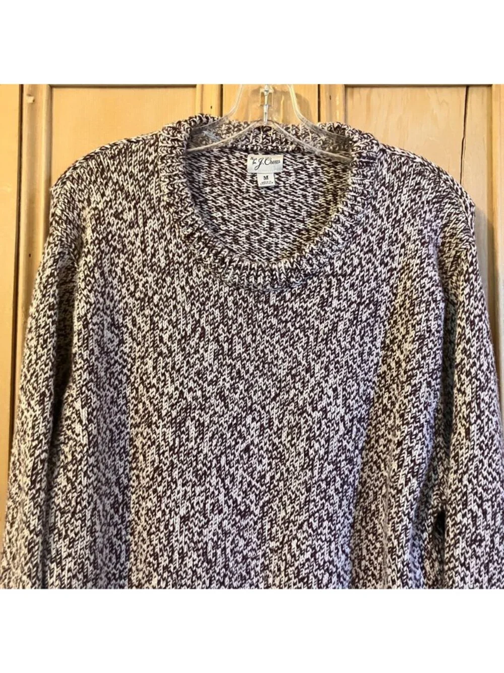 J.Crew Men Marled Cotton Crewneck Herringbone Sweater Medium Brown White SP NWOT